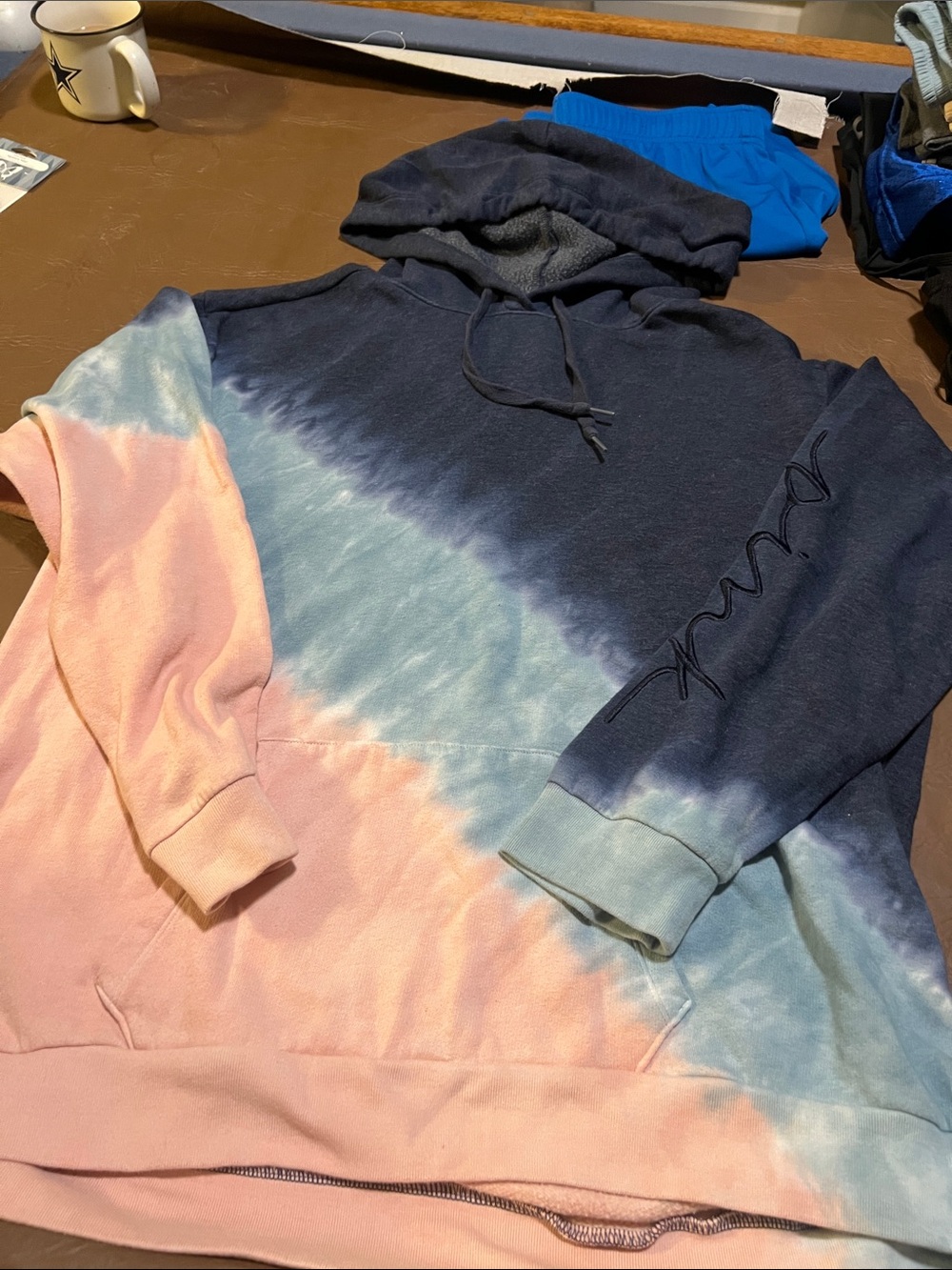 Tie-Dye Navy, Light Blue & Pink womens Hooded Sweatshirt
